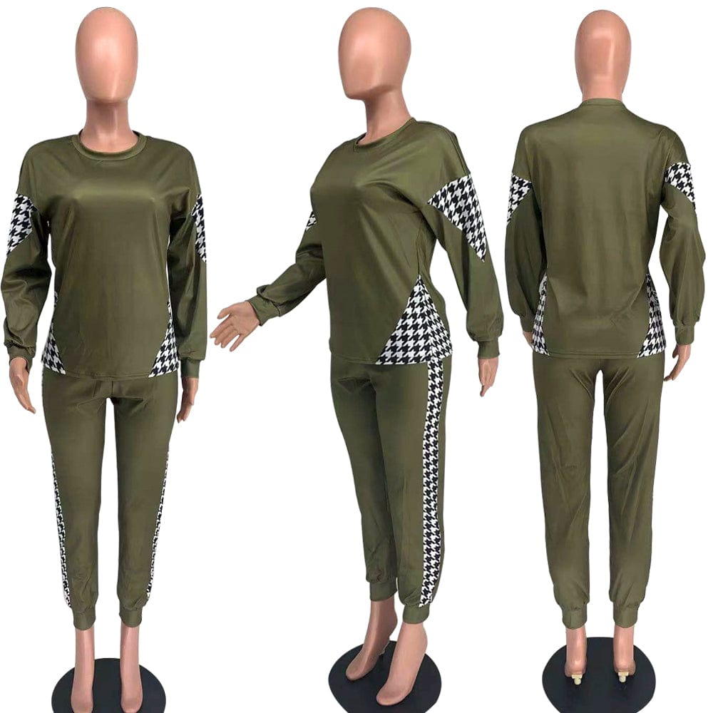 New Women Clothing Ins Style Casual Print Patchwork Long Sleeve Top & Pants