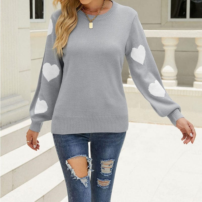 New Women's Lantern Sleeve Sweater Cross Border Autumn And Winter Loose Pullover Small Heart