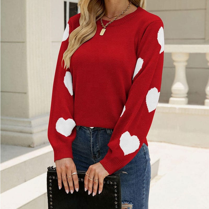 New Women's Lantern Sleeve Sweater Cross Border Autumn And Winter Loose Pullover Small Heart