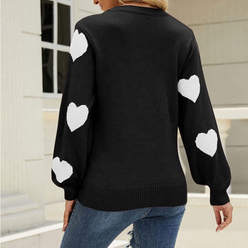 New Women's Lantern Sleeve Sweater Cross Border Autumn And Winter Loose Pullover Small Heart