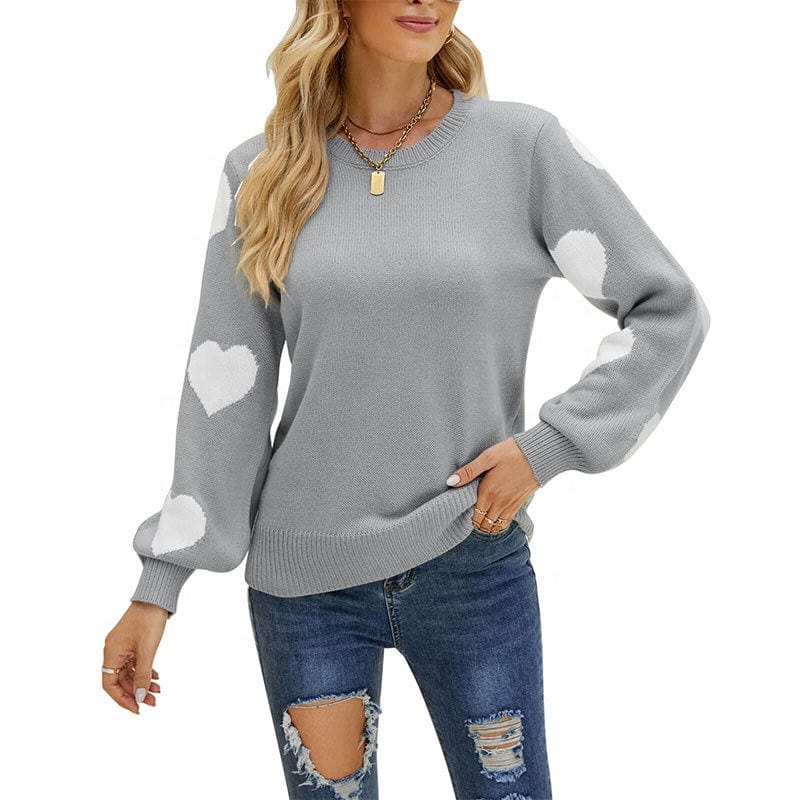 New Women's Lantern Sleeve Sweater Cross Border Autumn And Winter Loose Pullover Small Heart