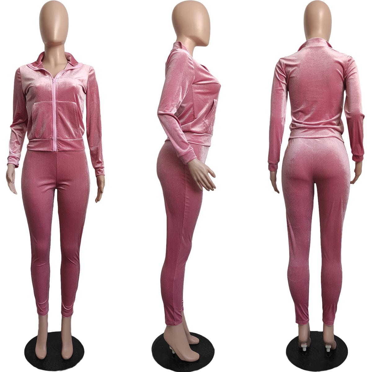 New Years 2023 New Arrivals Velvet Fabric Long Sleeve Zipper Blank Ladies Custom Velour Tracksuit 2 Piece Jogger Set Women