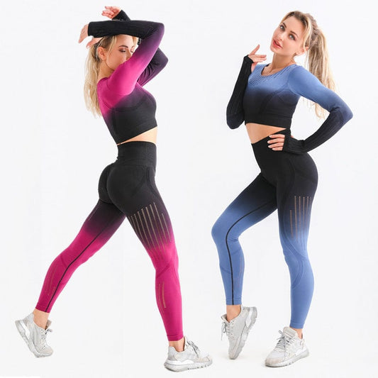 New yoga suit set women's European and American cross-border sportswear long sleeved quick drying