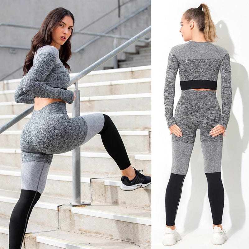 New yoga suit set women's European and American cross-border sportswear long sleeved quick drying