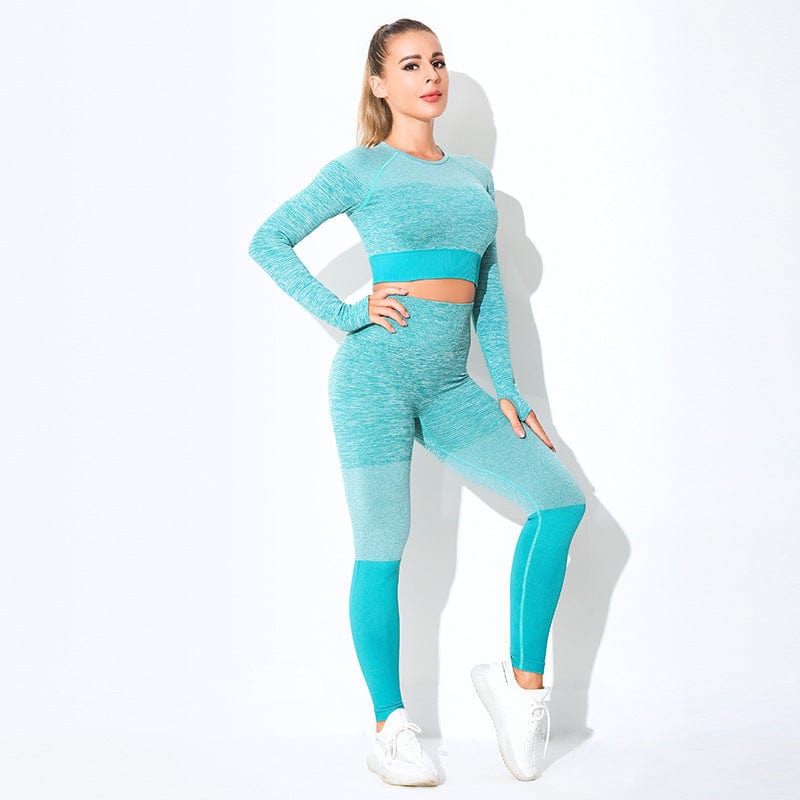 New yoga suit set women's European and American cross-border sportswear long sleeved quick drying