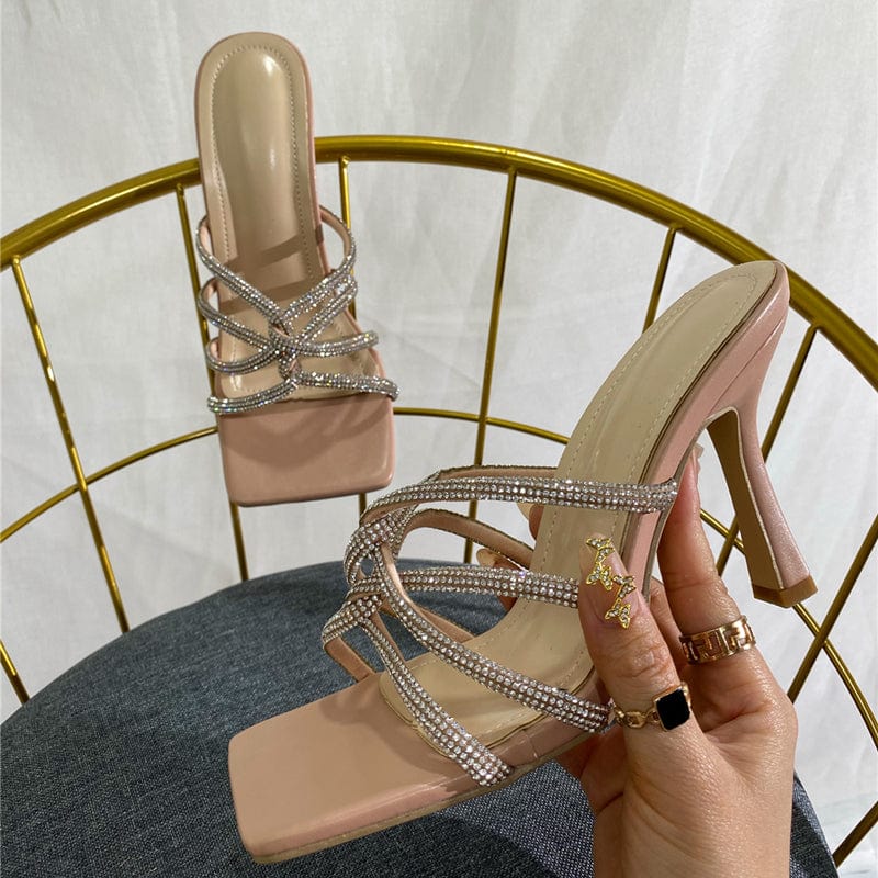 Newest Crystal Narrow Band Women Sandals Party Sexy Fashion Peep Toe Transparent Perspex Stiletto Heels Summer Shoes