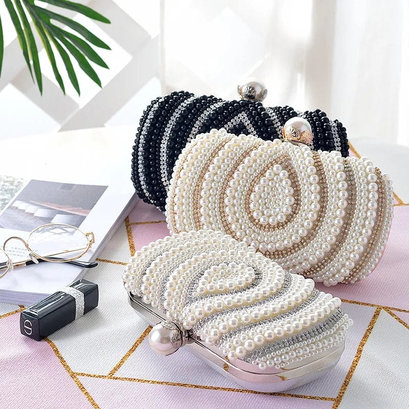 Newest Pearls Clutch Bag Women Wedding White Crystal Party Prom Evening Bag Rhinestone water drop Pattern banquet Handbag