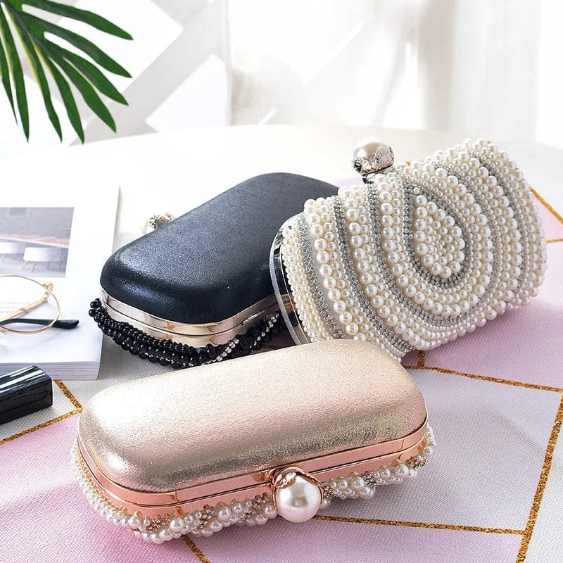 Newest Pearls Clutch Bag Women Wedding White Crystal Party Prom Evening Bag Rhinestone water drop Pattern banquet Handbag