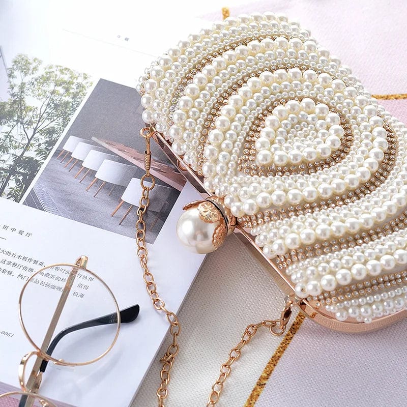 Newest Pearls Clutch Bag Women Wedding White Crystal Party Prom Evening Bag Rhinestone water drop Pattern banquet Handbag