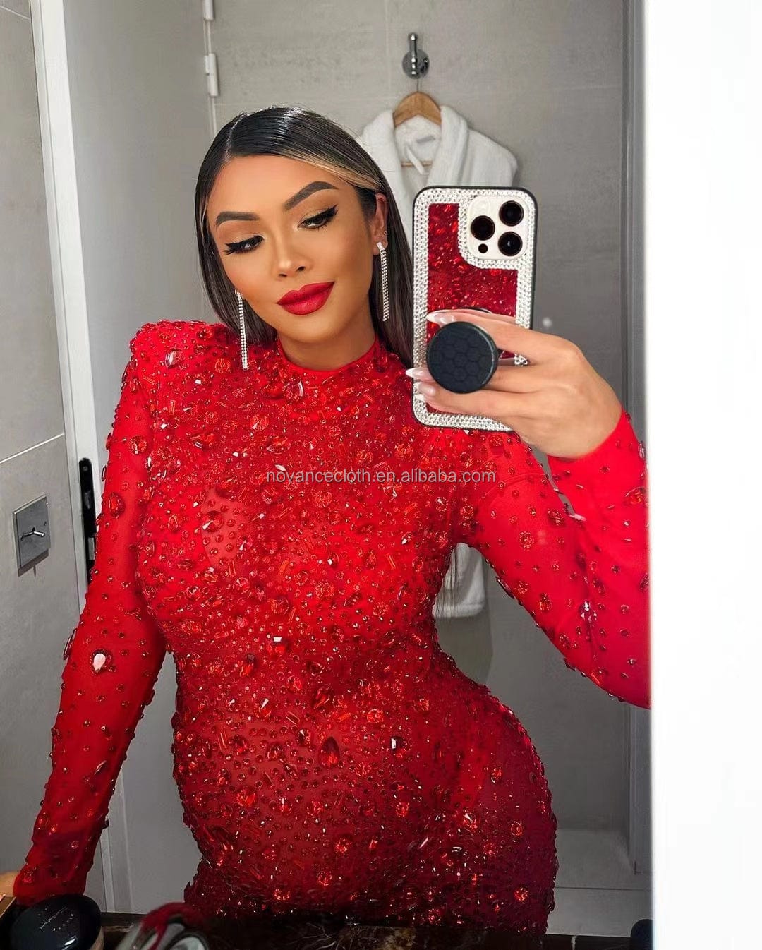 NOCANCE dropshipping products 2023 red crystals shiny sexy high slit luxury party dress pregnant dresses women for feast