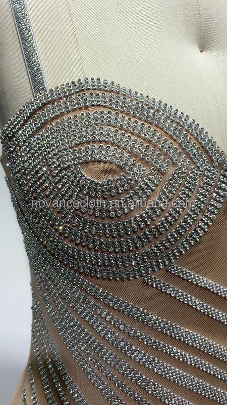 NOCANCE F3145 trendy clothes sparking suspender diamonds shiny dresses  red carpet dresses with diamond tassels for party