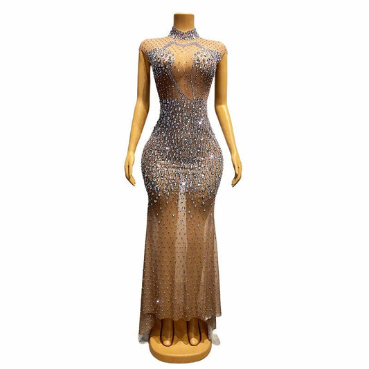 NOVANCE 2023 summer noble and elegant new product dinner party mesh brown dress women birthday diamond dress  brown dress women