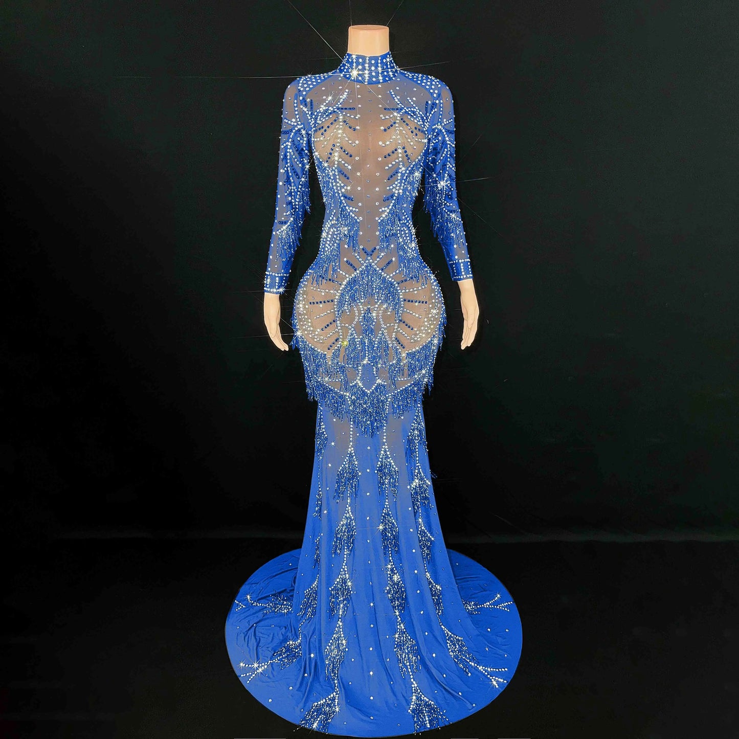 NOVANCE 2024 new products dazzling diamonds tassels blue dress luxury beaded crystal evening dresses dresses women elegant