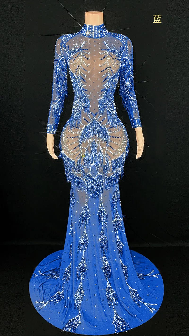 NOVANCE 2024 new products dazzling diamonds tassels blue dress luxury beaded crystal evening dresses dresses women elegant