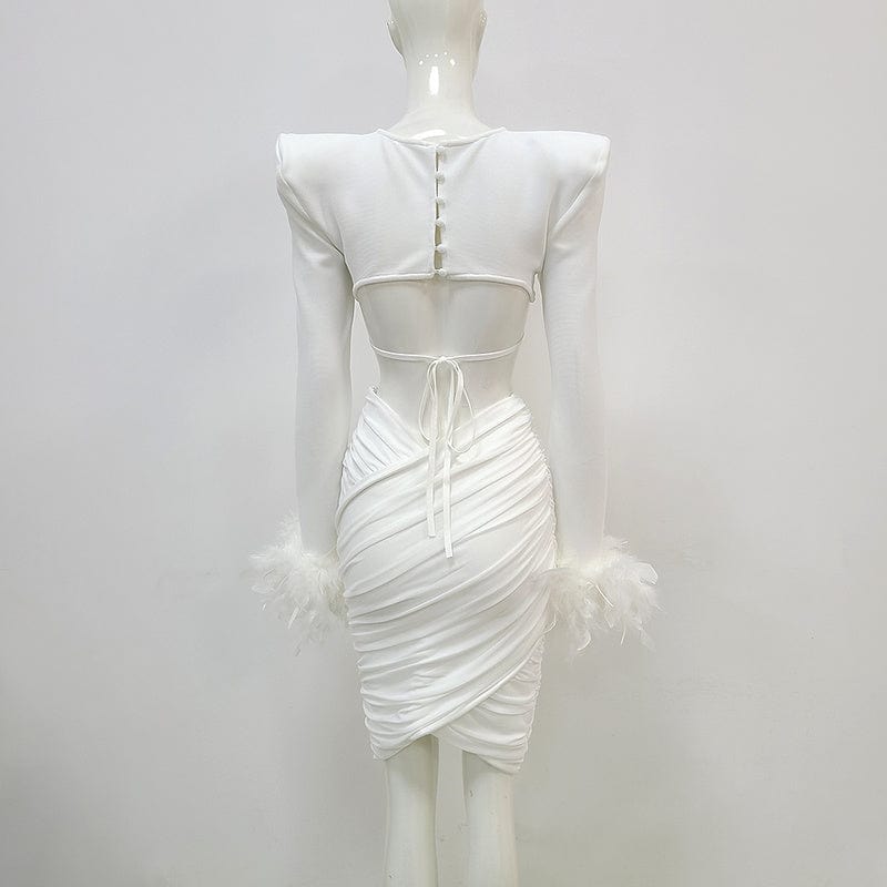 NOVANCE best selling product 2024 feather cuff two pcs set white dress sexy short dinner dress for evening party cocktail club