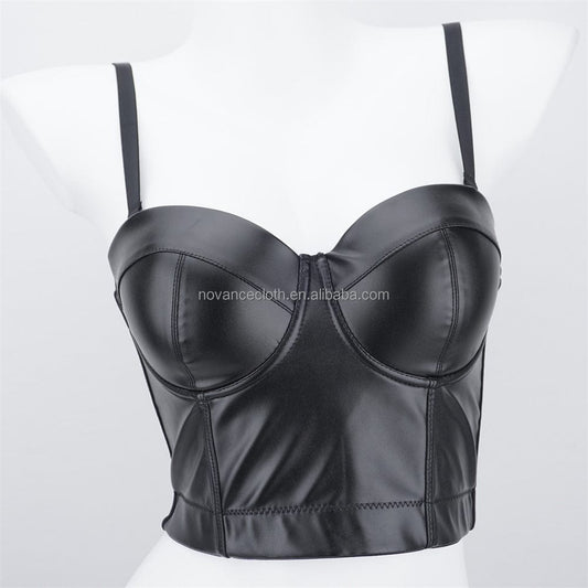 NOVANCE best selling products 2022 spaghetti straps cool girl leather bra woman tops fashionable performance wear with fishbone