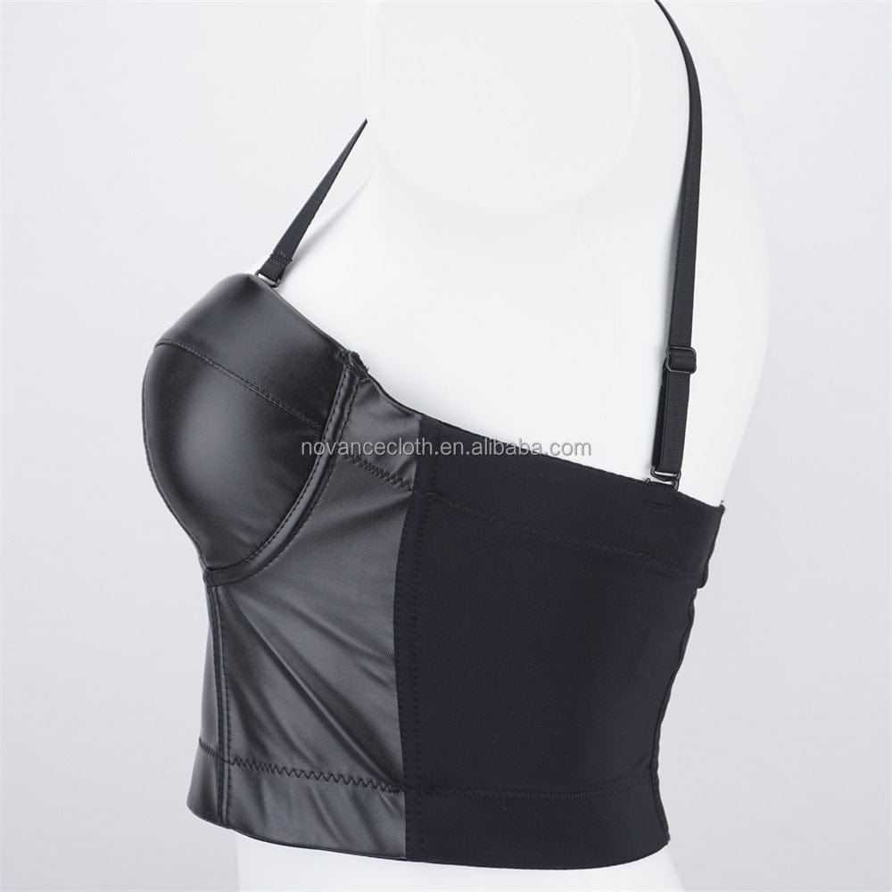 NOVANCE best selling products 2022 spaghetti straps cool girl leather bra woman tops fashionable performance wear with fishbone