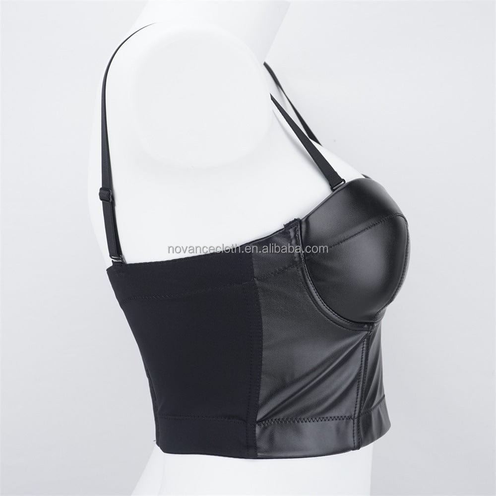 NOVANCE best selling products 2022 spaghetti straps cool girl leather bra woman tops fashionable performance wear with fishbone