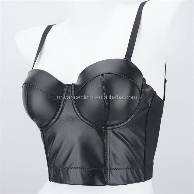 NOVANCE best selling products 2022 spaghetti straps cool girl leather bra woman tops fashionable performance wear with fishbone