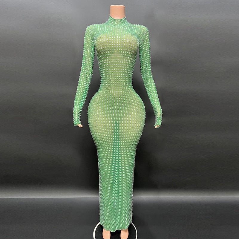 NOVANCE evening dresses 2023 shiny diamonds high neck glittering sexy green dresses women lady elegant prom gown for banquet