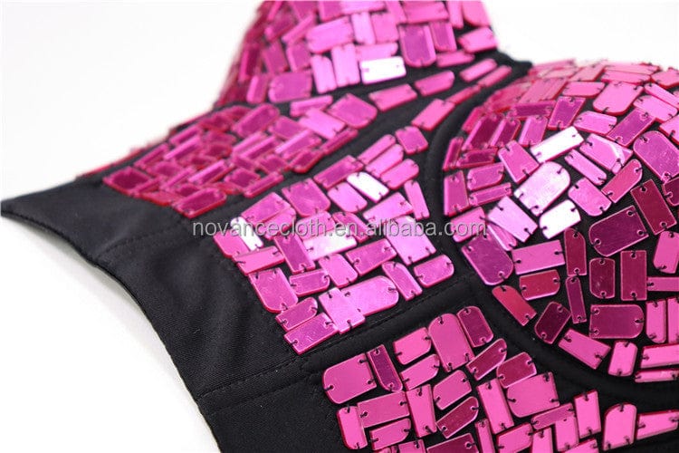 NOVANCE hot items 2022 hot sling sparking pink sequins sexy women vest under wear fishbone Prom sexy women bra outwear