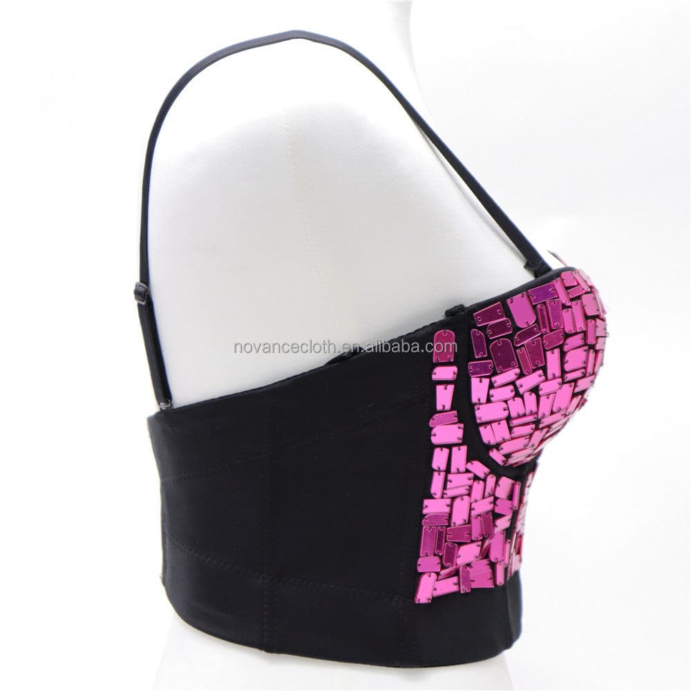 NOVANCE hot items 2022 hot sling sparking pink sequins sexy women vest under wear fishbone Prom sexy women bra outwear