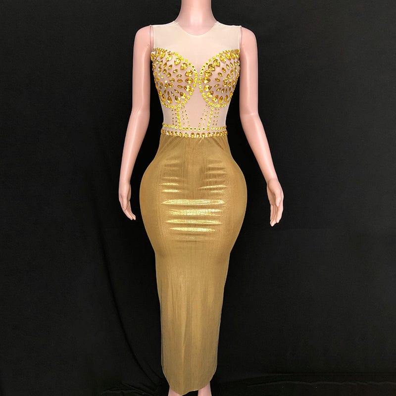 NOVANCE latest dresses 2023 sexy scoop neck long shiny diamonds golden dress robe for prom party graduation gown banquet