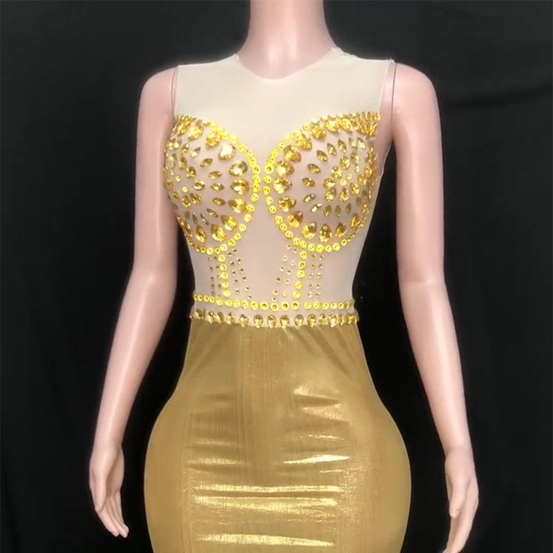 NOVANCE latest dresses 2023 sexy scoop neck long shiny diamonds golden dress robe for prom party graduation gown banquet