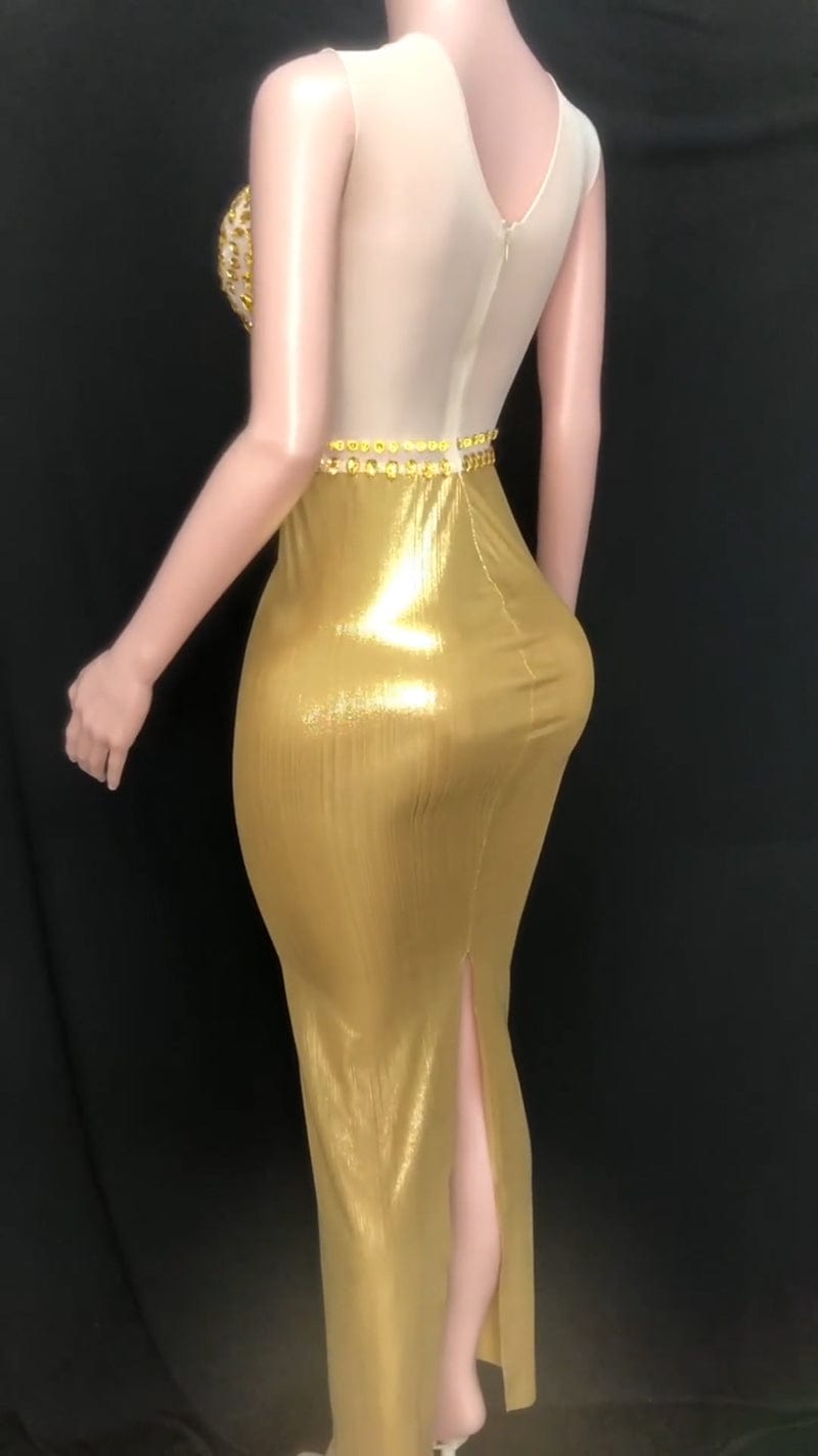 NOVANCE latest dresses 2023 sexy scoop neck long shiny diamonds golden dress robe for prom party graduation gown banquet