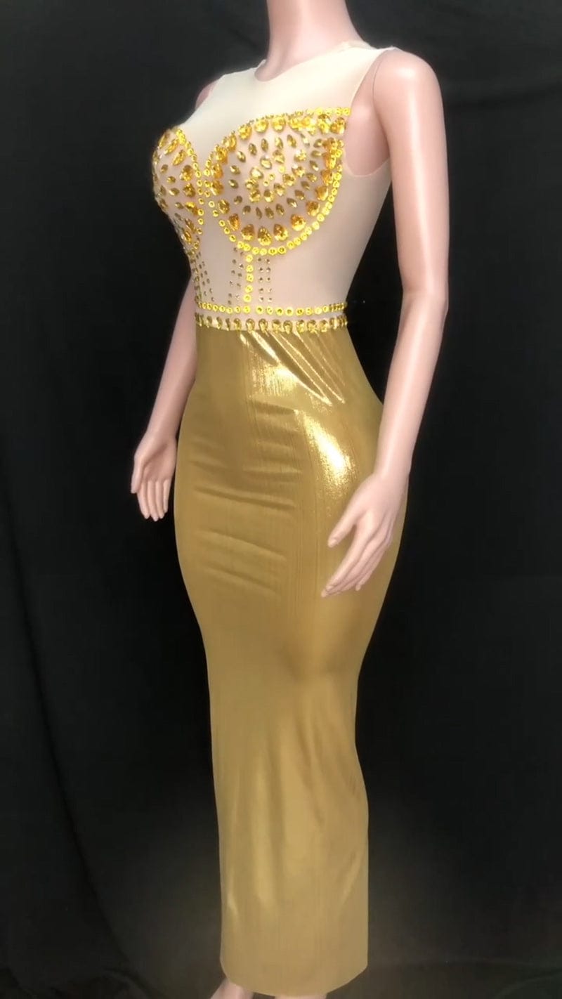 NOVANCE latest dresses 2023 sexy scoop neck long shiny diamonds golden dress robe for prom party graduation gown banquet