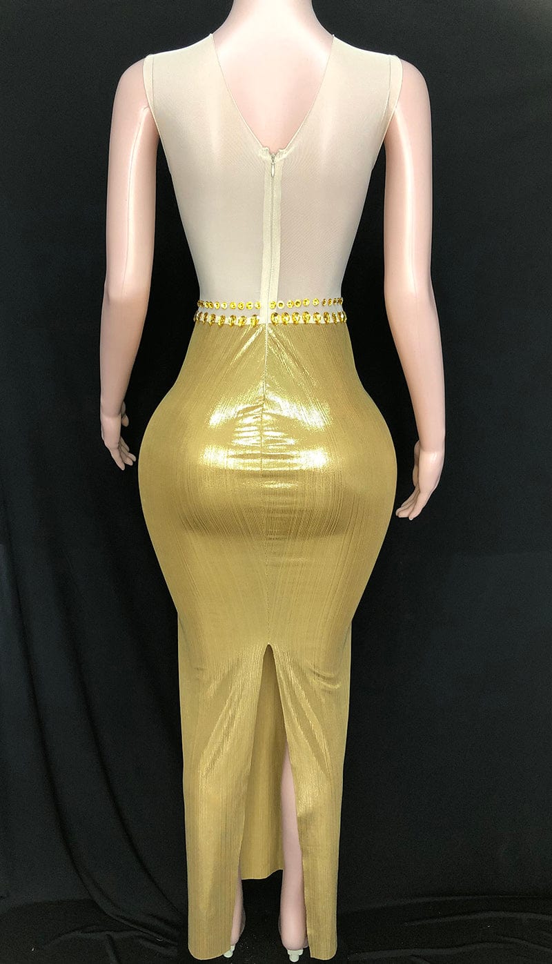 NOVANCE latest dresses 2023 sexy scoop neck long shiny diamonds golden dress robe for prom party graduation gown banquet