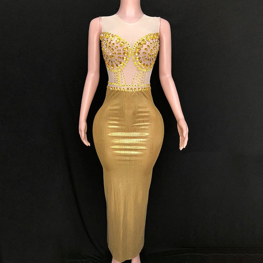 NOVANCE latest dresses 2023 sexy scoop neck long shiny diamonds golden dress robe for prom party graduation gown banquet