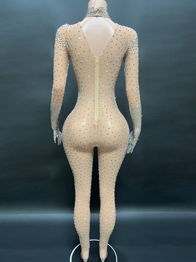 NOVANCE new products 2023 popular shiny silver diamonds club wear  full length jumpsuits playsuits bodysuits for bar nightclub