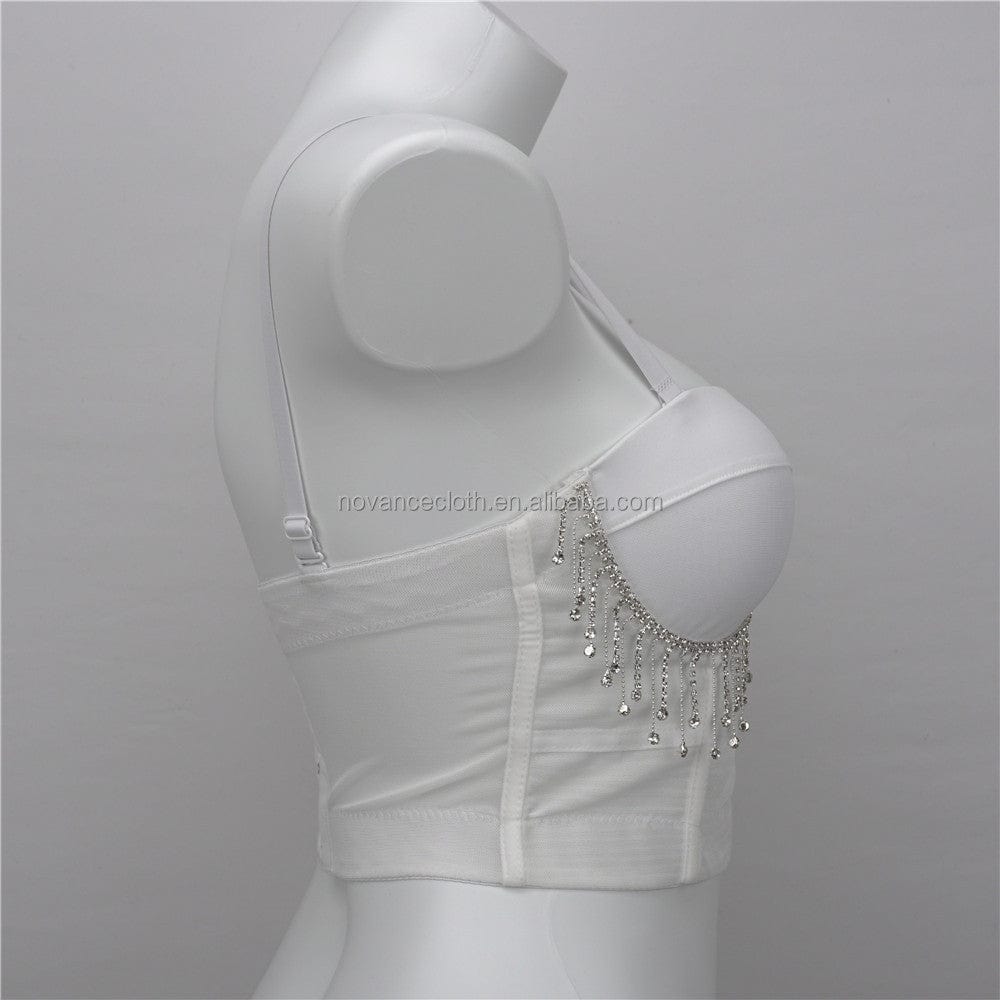 NOVANCE tops de mujer de moda 2022 sexy hot girls suspenders diamond fringed white crop top short slim camisoles