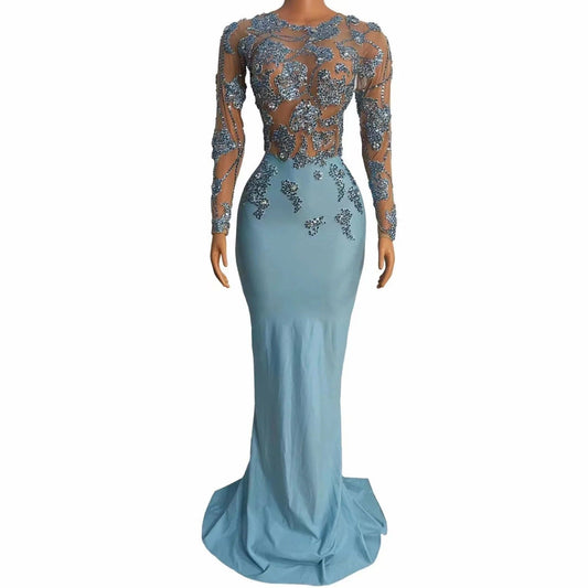 NOVANCE women summer dress new style blue shiny diamonds tail evening gown dress elegant wedding dresses for dinner party