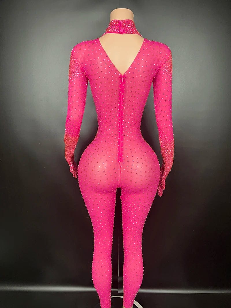 NOVANCE Y1738-BJ hot pink jumpsuit woman 2024 with gloves mesh jumpsuits for women sexy