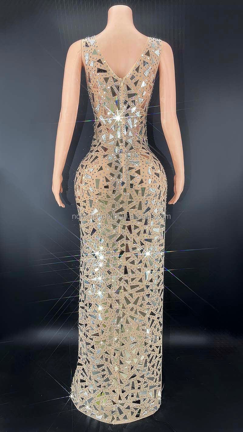 NOVANCE Y2125-B summer 2023 elegant Sexy High Slit Sleeveless sparkling Mirror Sequins maxi party dress evening dresses