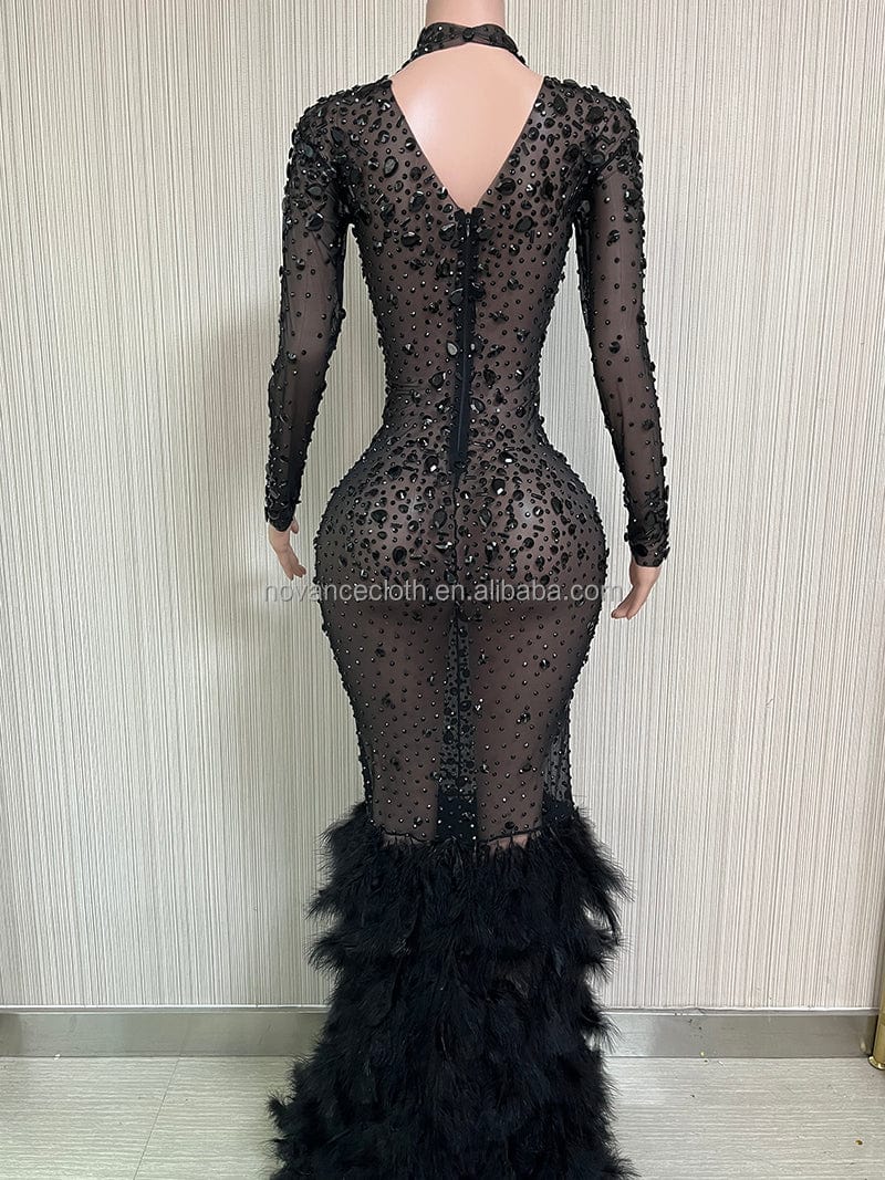 NOVANCE Y2222-DB 2023 new product dazzling rhinestones black dresses elegant women elegant evening gown for dinner party