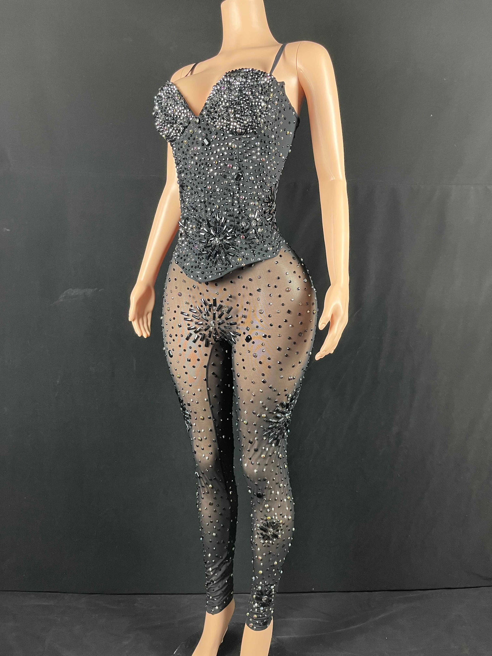 NOVANCE Y2223 Summer Clothes 2022 Latest Black Diamond Transparent sparkly Romper Adult Women Sexy Clothing For Club Party