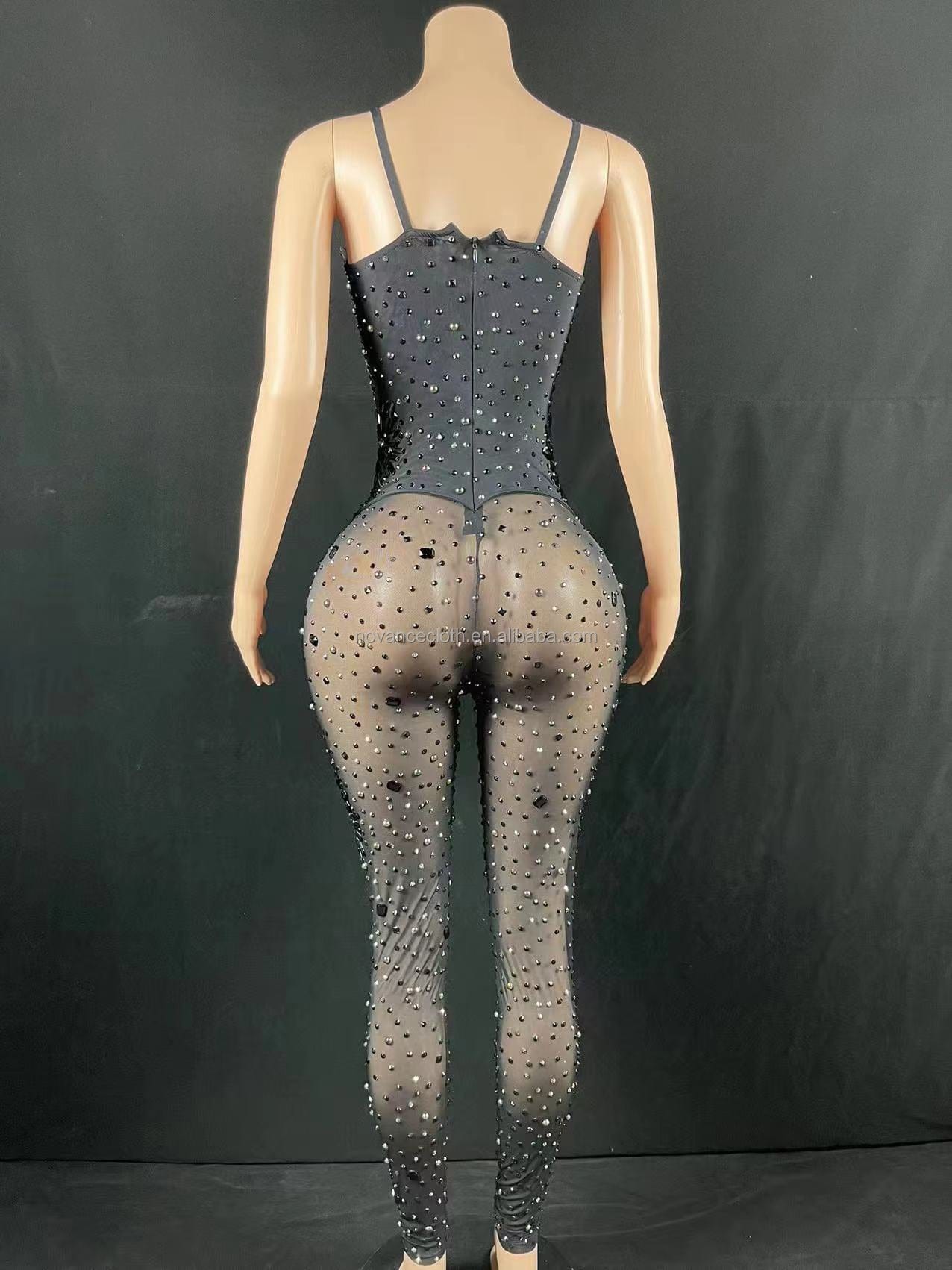 NOVANCE Y2223 Summer Clothes 2022 Latest Black Diamond Transparent sparkly Romper Adult Women Sexy Clothing For Club Party