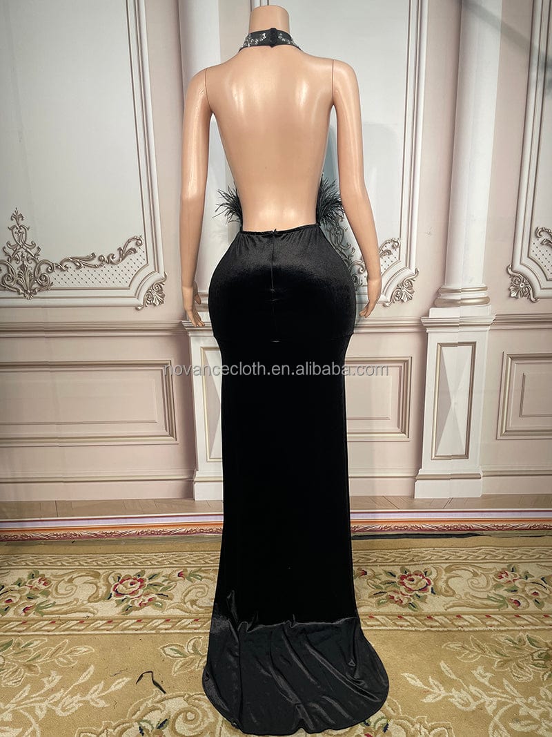 Novance Y2655 Products Best Selling Sparkly Black Diamond Deep V Mesh Birthday Dress Long Dress Going Out Women Robe Pour Femme