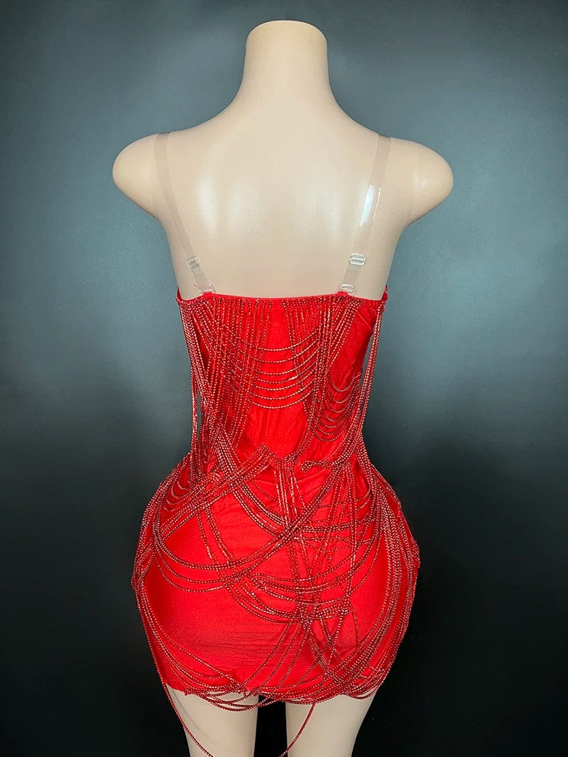 Novance Y2802-F Trending Dropshipping Products Red Sexy Club Dresses 2024 With Crystals Short Luxury Ball Gown For Women