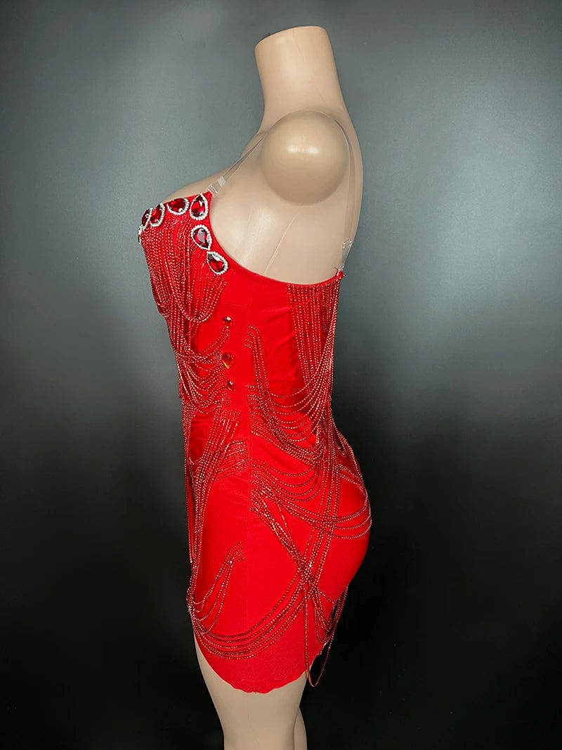 Novance Y2802-F Trending Dropshipping Products Red Sexy Club Dresses 2024 With Crystals Short Luxury Ball Gown For Women