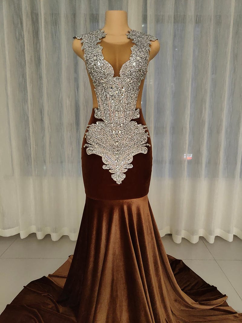 Novance Y2917 Evening Dresses 2022 Rhinestones Crystal Velvet Long Train Gown Dress Elegent Sexy Modern Ball Gown Prom Party