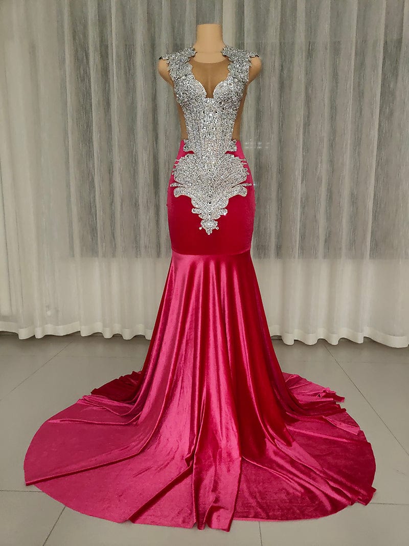 Novance Y2917 Evening Dresses 2022 Rhinestones Crystal Velvet Long Train Gown Dress Elegent Sexy Modern Ball Gown Prom Party