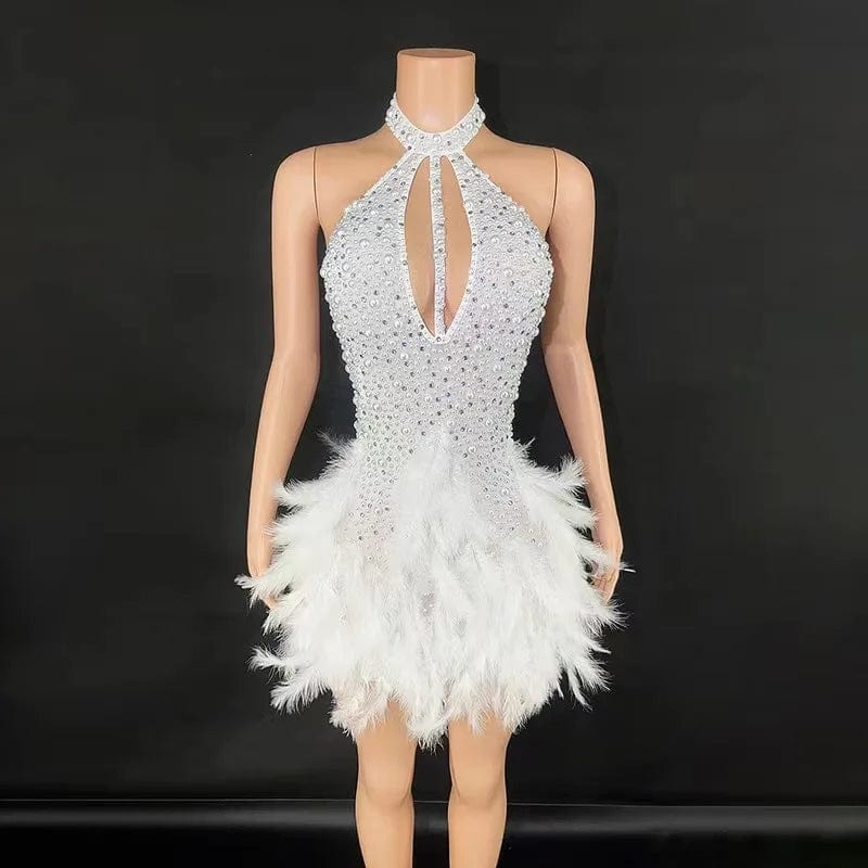 Novance Y3276 Hot Sales 2024 New Arrivals High Neck Elegant Sequin Evening Night Wedding Dress with Pearls Feather for Dress