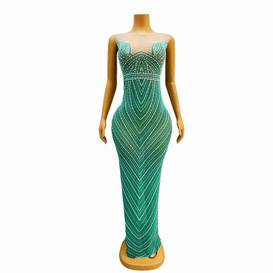 Novance Y3429 New Product Ideas 2024 Mesh Sex Beautiful Chic Cocktail Dress Diamond Crystal Evening Dress with White Pearl Beads