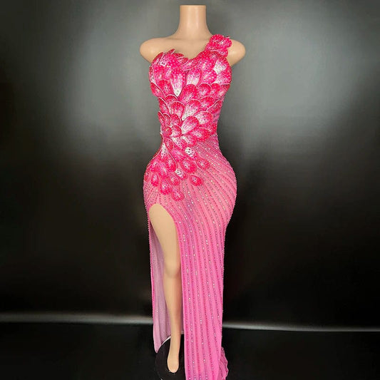 NOVANCE Y3567 new women's clothing wholesale 2024 woman  dress sexy evening high slit flower dress long hot pink elegant