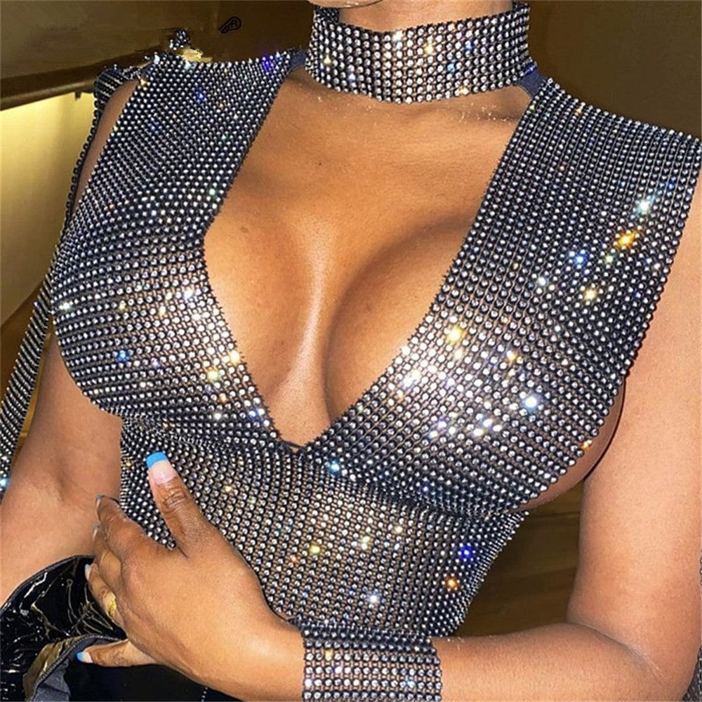 NOVANCE YX1193 rhinestone studs for clothing Diamante trendy crop tops for women Sexy Crystal night sexy club wear bodycon