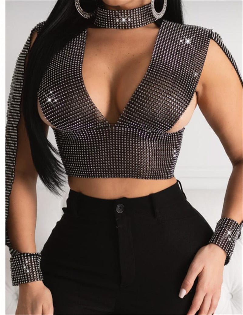 NOVANCE YX1193 rhinestone studs for clothing Diamante trendy crop tops for women Sexy Crystal night sexy club wear bodycon